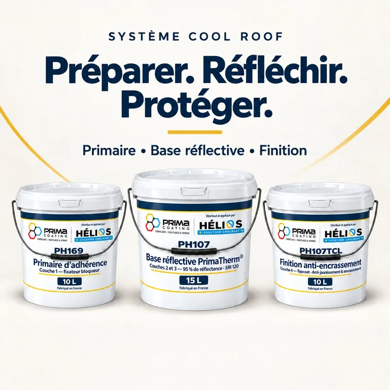 Pack peinture cool roof PrimaTherm® : primaire PH169, base réflective PH107 et finition PH107TCL